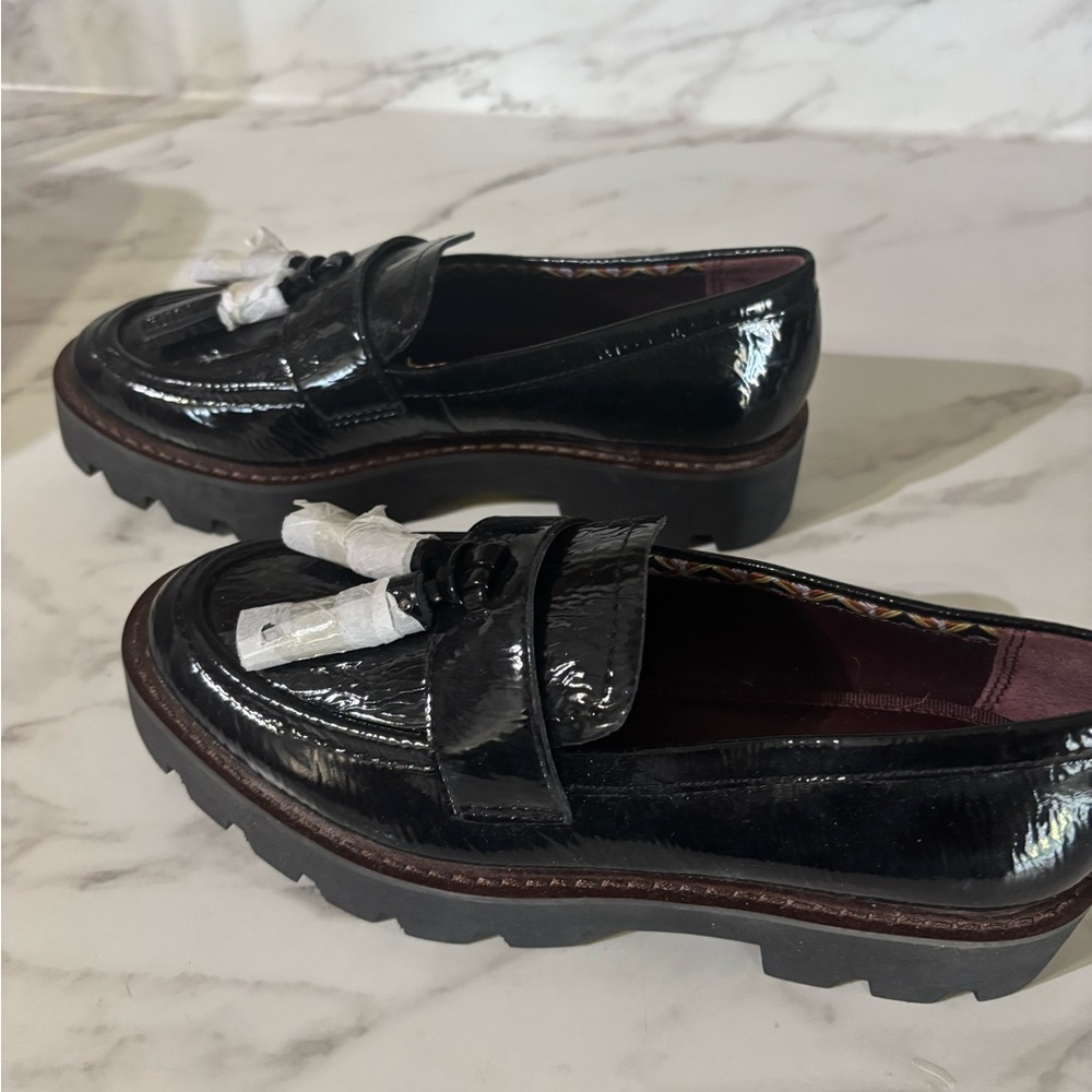 Franco Sarto Black Patent Tassel Lug Loafer - Picture 3 of 9